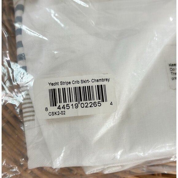 NEW Serena & Lily Yacht Stripe Crib Skirt-Chambray Blue/Beige - Picture 2 of 2